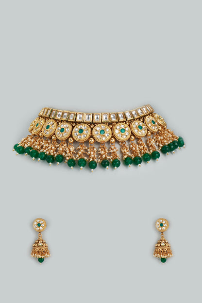 Gold Finish Handcrafted Necklace Set With Tumble Stones