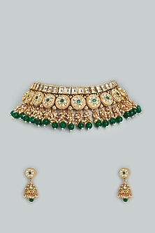 Gold Finish Handcrafted Necklace Set With Tumble Stones