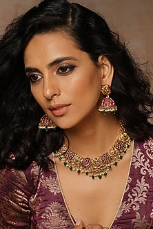 Gold Finish Multi-Colored Stone Necklace Set