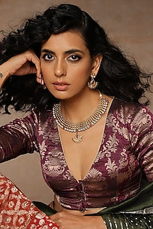 Gold Finish Ruby Synthetic Stone Necklace Set