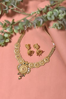 Gold Finish Multi-Colored Stone Necklace Set