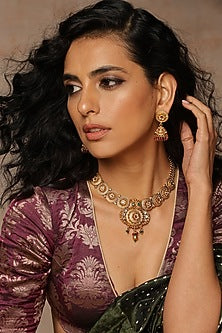 Gold Finish Multi-Colored Stone Necklace Set