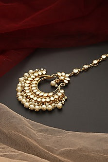 Gold Finish Kundan Polki & Pearl Maangtikka