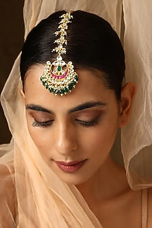 Gold Finish Kundan Polki Maangtikka