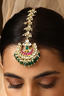 Gold Finish Kundan Polki Maangtikka