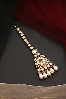 Gold Finish Kundan Polki & Pearl Maangtikka