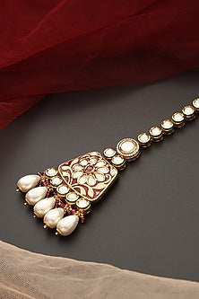 Gold Finish Kundan Polki & Pearl Maangtikka