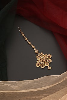 Gold Finish Kundan Polki Temple Maangtikka