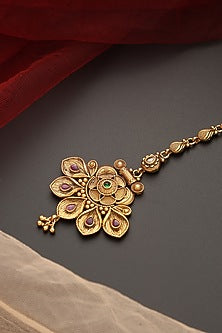 Gold Finish Kundan Polki Temple Maangtikka