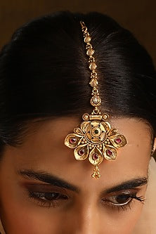 Gold Finish Kundan Polki Temple Maangtikka