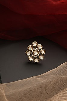 Gold Finish Kundan Polki Ring