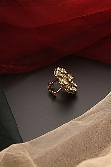 Gold Finish Kundan Polki Ring