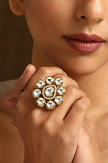 Gold Finish Kundan Polki Ring