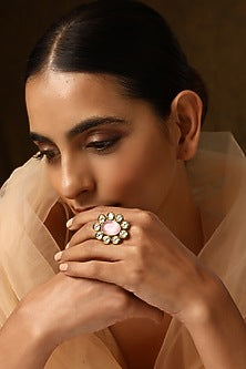 Gold Finish Kundan Polki Ring