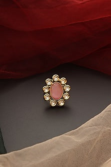Gold Finish Kundan Polki Ring