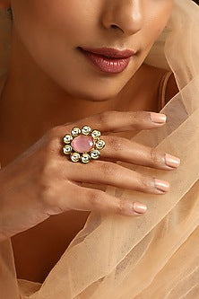 Gold Finish Kundan Polki Ring