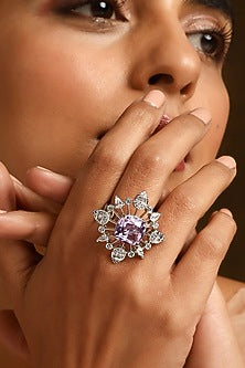 White Finish Zircon Ring