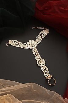 Gold Finish Kundan Polki Hathphool
