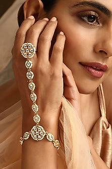 Gold Finish Kundan Polki Hathphool