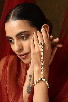 Gold Finish Kundan Polki Hathphool