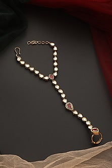 Gold Finish Kundan Polki Hathphool