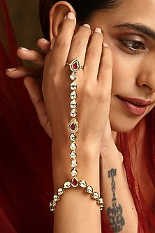 Gold Finish Kundan Polki Hathphool