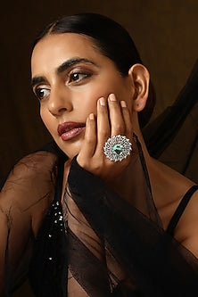 White Finish Kundan Polki Ring