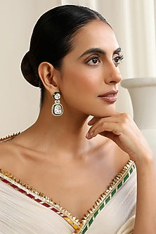 Gold Finish Green Kundan Polki Handcrafted Dangler Earrings