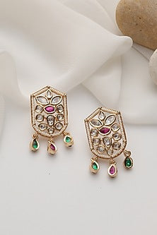 Rose Gold Finish Multi-Colored Kundan Polki Handcrafted Stud Earrings