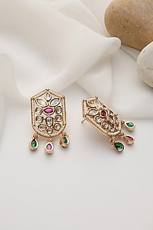 Rose Gold Finish Multi-Colored Kundan Polki Handcrafted Stud Earrings