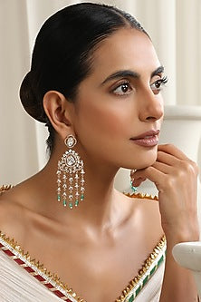 Rose Gold Finish Mint Kundan Polki Handcrafted Dangler Earrings