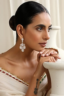 Rose Gold Finish Kundan Polki Handcrafted Dangler Earrings