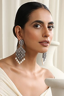 White Finish Silver Zirconia Handcrafted Dangler Earrings