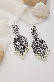 White Finish Silver Zirconia Handcrafted Dangler Earrings