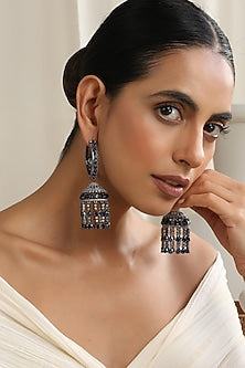 White Finish Blue Zirconia Handcrafted Jhumka Earrings