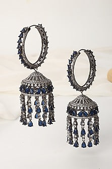 White Finish Blue Zirconia Handcrafted Jhumka Earrings