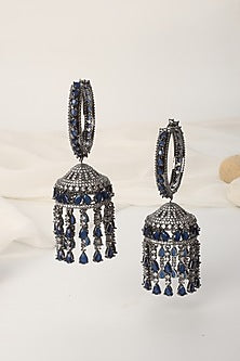 White Finish Blue Zirconia Handcrafted Jhumka Earrings