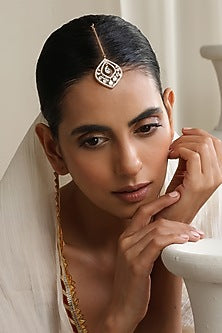 Rose Gold Finish Kundan Polki Handcrafted Maangtikka