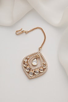 Rose Gold Finish Kundan Polki Handcrafted Maangtikka