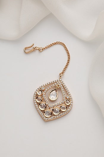 Rose Gold Finish Kundan Polki Handcrafted Maangtikka