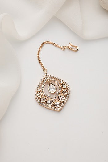 Rose Gold Finish Kundan Polki Handcrafted Maangtikka