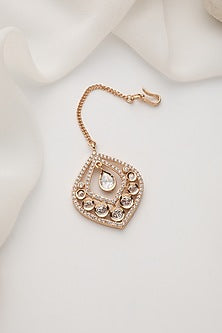 Rose Gold Finish Kundan Polki Handcrafted Maangtikka