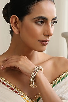 Rose Gold Finish Red Kundan Polki Handcrafted Openable Kada