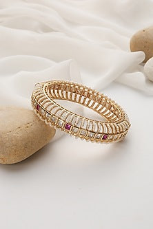 Rose Gold Finish Red Kundan Polki Handcrafted Openable Kada
