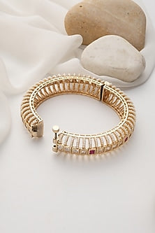 Rose Gold Finish Red Kundan Polki Handcrafted Openable Kada