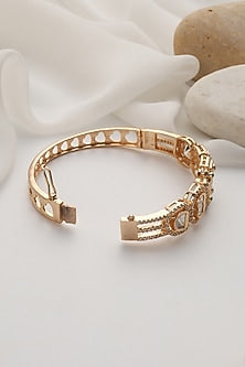 Rose Gold Finish Green Kundan Polki Handcrafted Openable Bracelet
