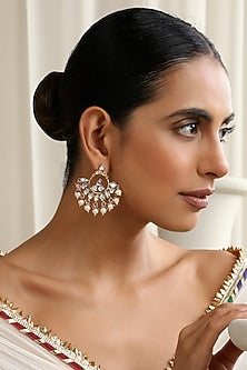 Rose Gold Finish Red Kundan Polki Chandbali Earrings