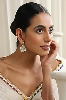 Gold Finish Green Kundan Polki Dangler Earrings