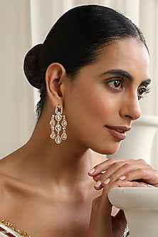 Rose Gold Finish Red Kundan Polki Dangler Earrings