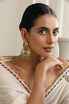 Gold Finish Mint Onyx Chandbali Earrings